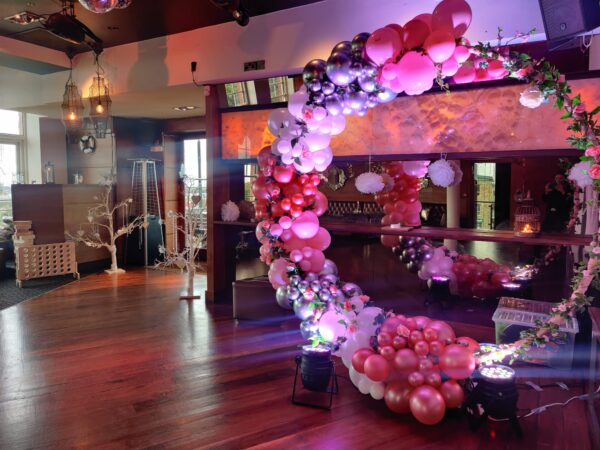 Celebration in the Sky bar with balloon arch