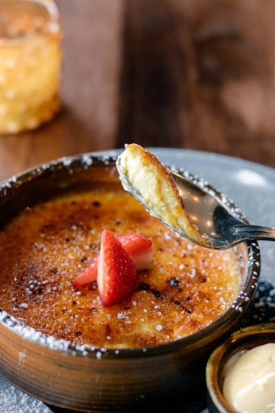 Creme Brulee up close with spoon